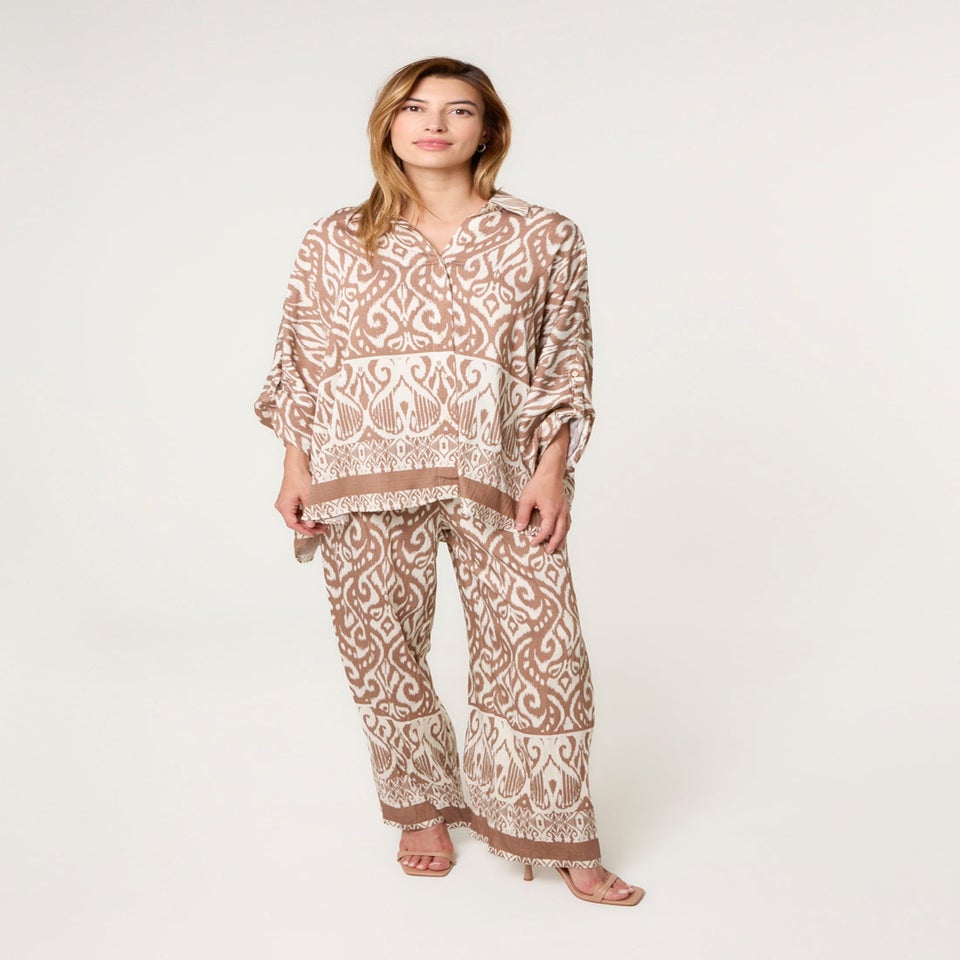 Blue Vanilla Beige Printed Oversized Shirt