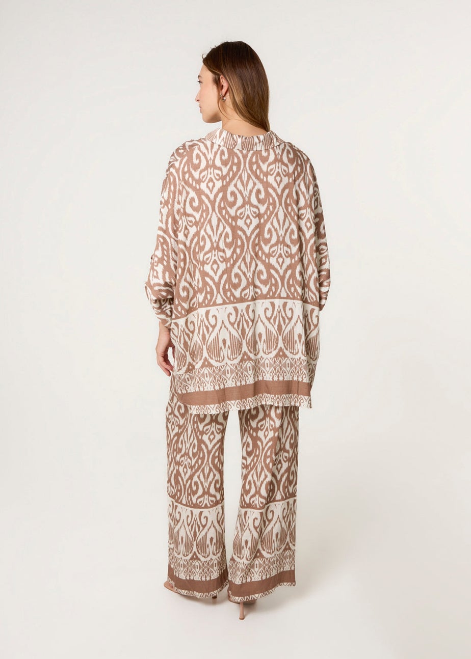 Blue Vanilla Beige Printed Oversized Shirt