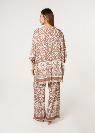 Blue Vanilla Beige Printed Oversized Shirt