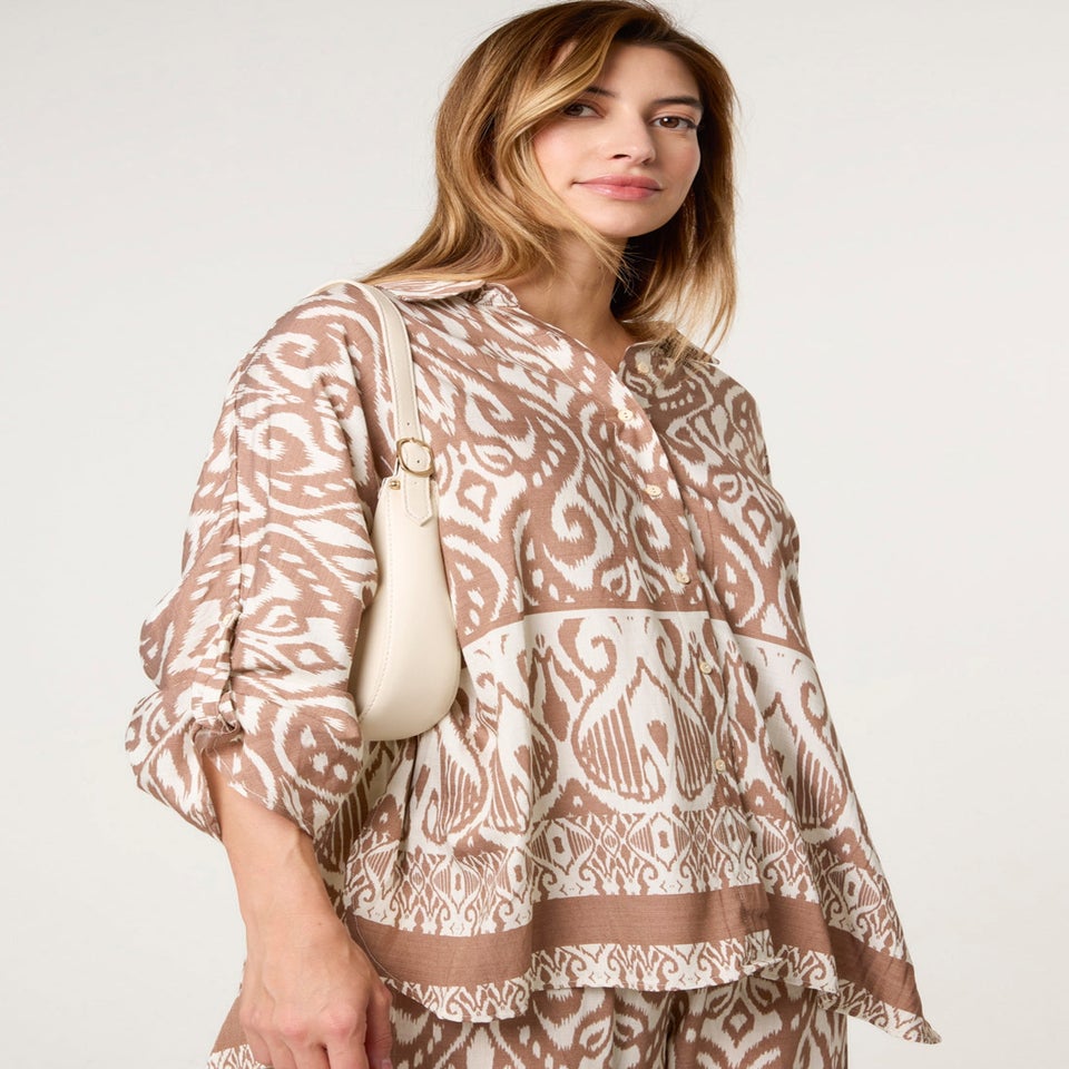 Blue Vanilla Beige Printed Oversized Shirt