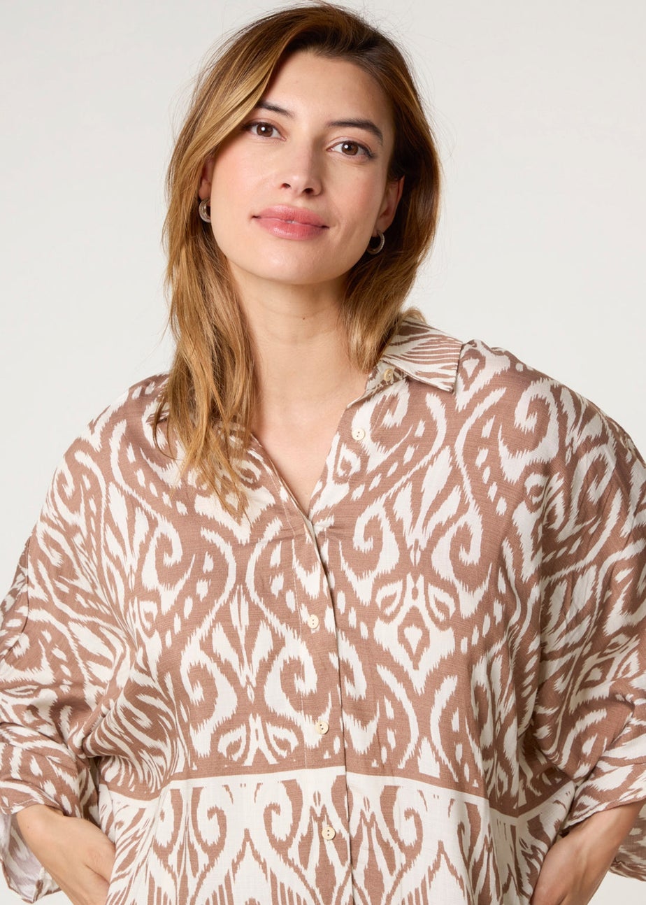 Blue Vanilla Beige Printed Oversized Shirt