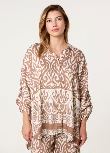 Blue Vanilla Beige Printed Oversized Shirt