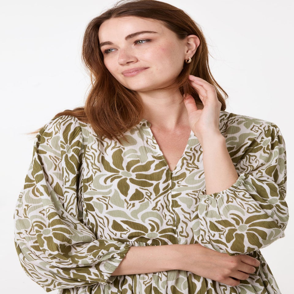 Blue Vanilla Khaki Crinkle Tunic Top