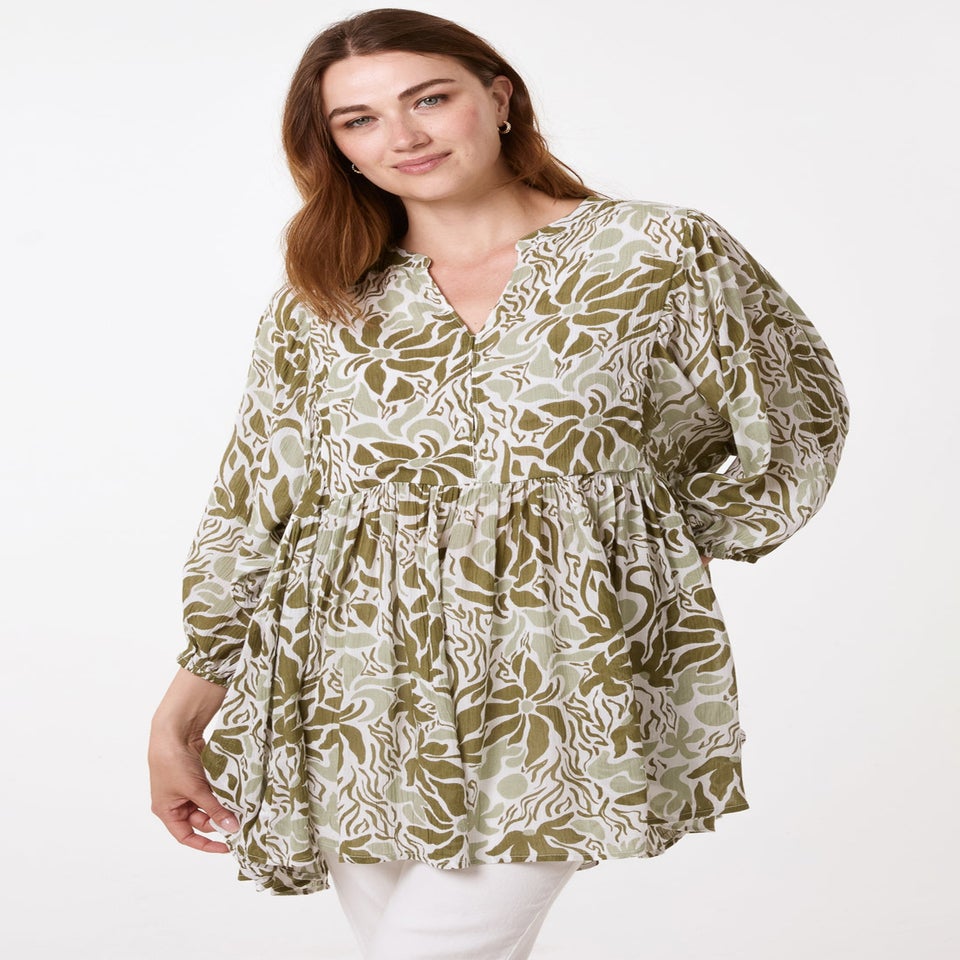 Blue Vanilla Khaki Crinkle Tunic Top