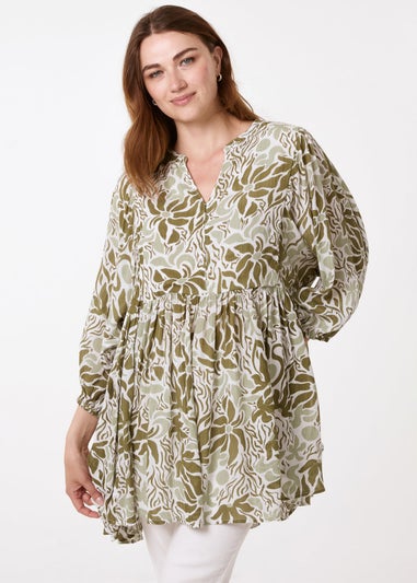 Blue Vanilla Khaki Crinkle Tunic Top
