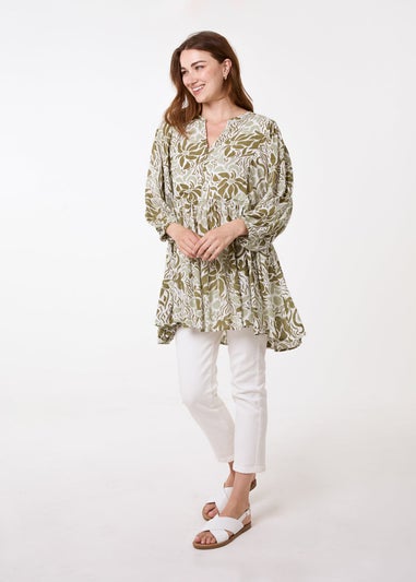 Blue Vanilla Khaki Crinkle Tunic Top