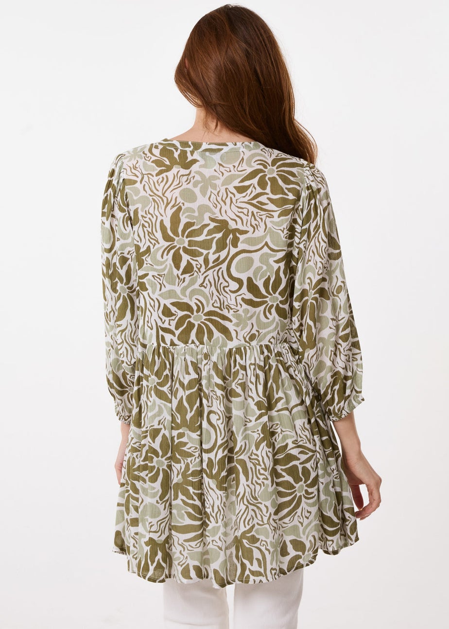 Blue Vanilla Khaki Crinkle Tunic Top