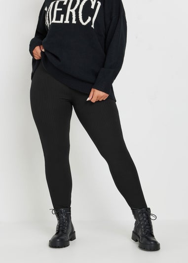 Yours Curve Black Ribbed Leggings