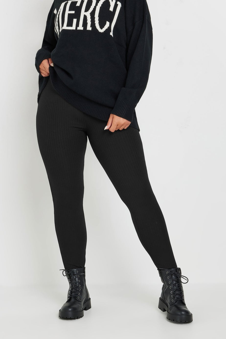 Yours Curve Black Ribbed Leggings