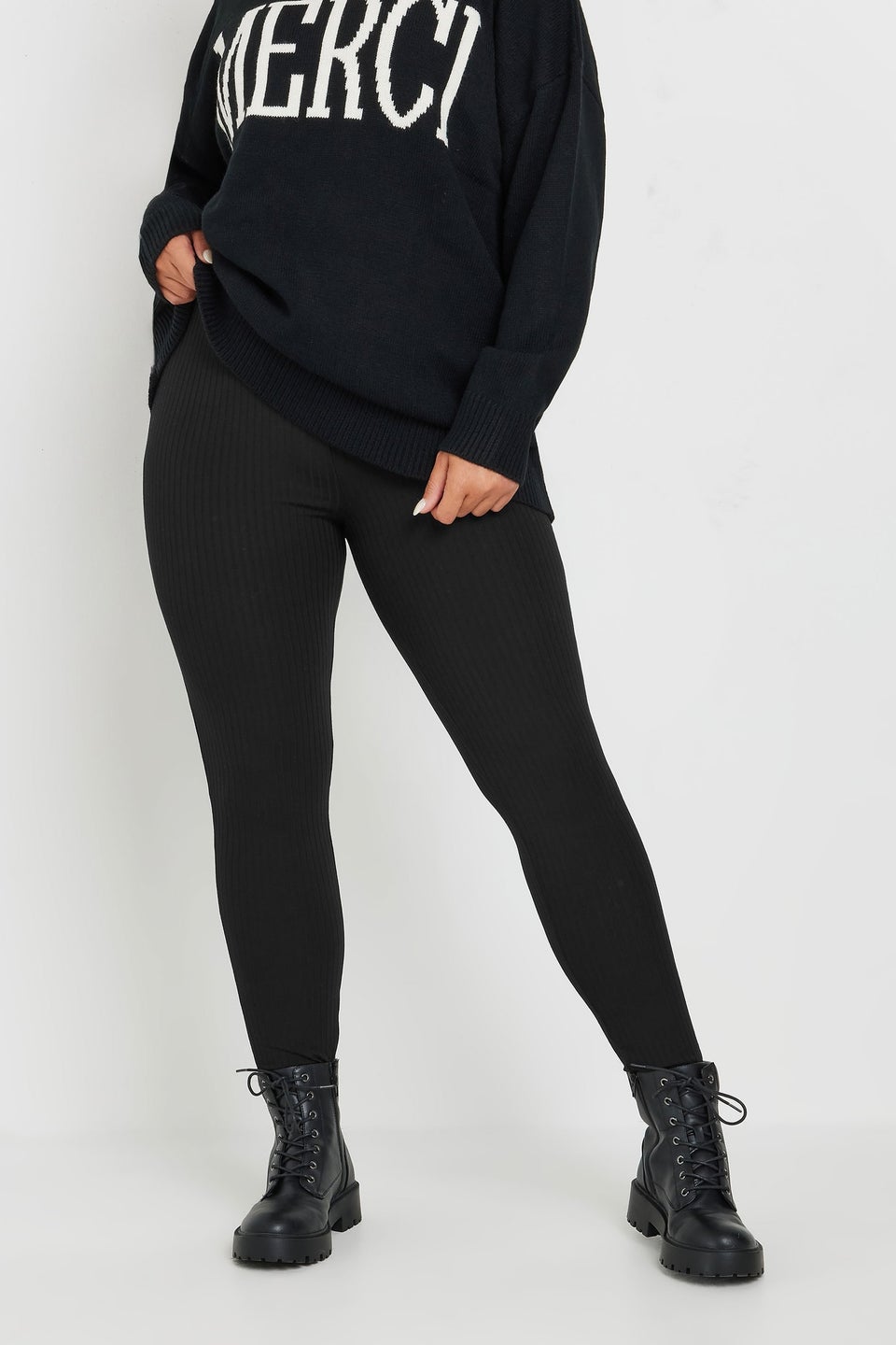 Yours Curve Black Ribbed Leggings