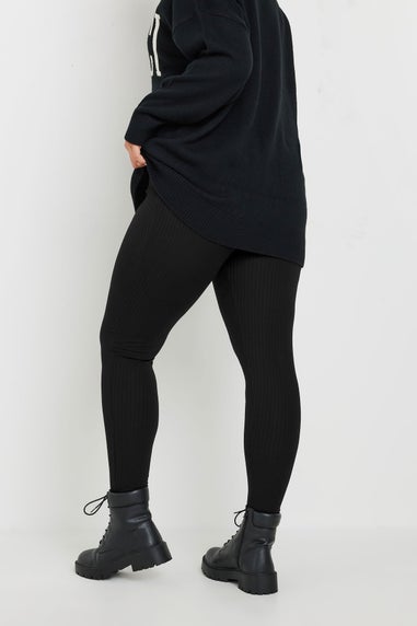Yours Curve Black Ribbed Leggings