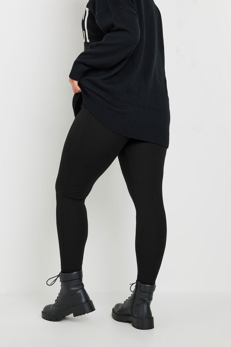 Yours Curve Black Ribbed Leggings