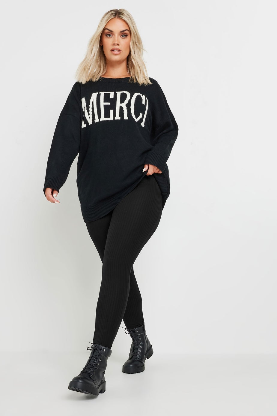 Yours Curve Black Ribbed Leggings