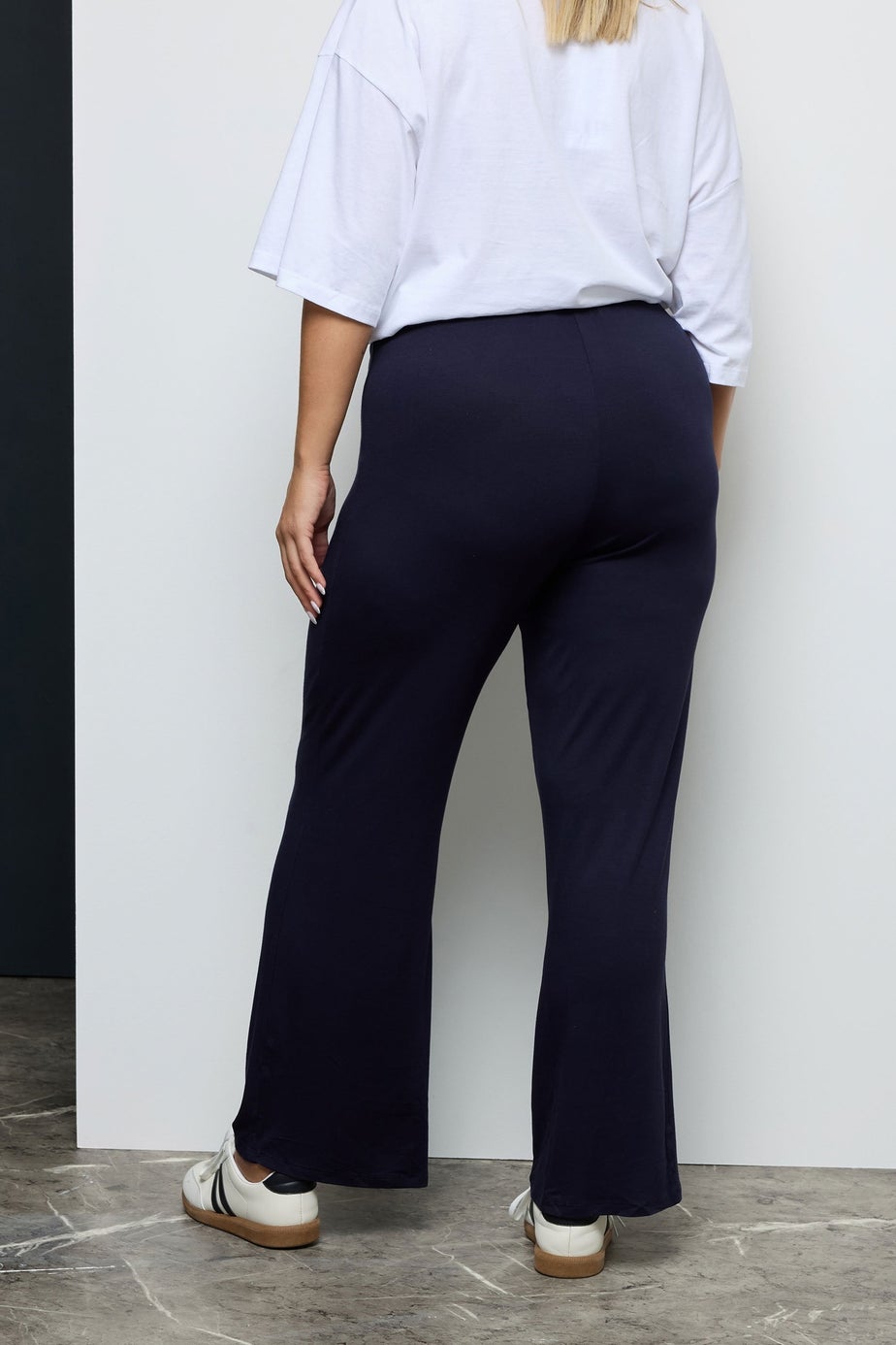 Yours Curve Navy Blue Wide Leg Pull On Stretch Jersey Yoga Pants