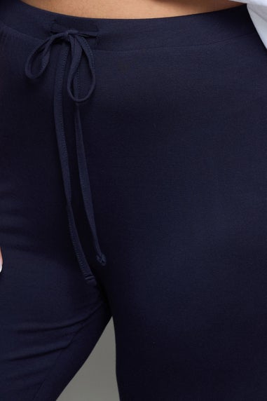 Yours Curve Navy Blue Wide Leg Pull On Stretch Jersey Yoga Pants