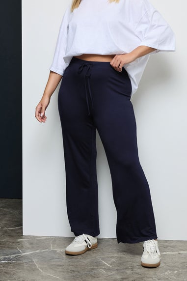Yours Curve Navy Blue Wide Leg Pull On Stretch Jersey Yoga Pants