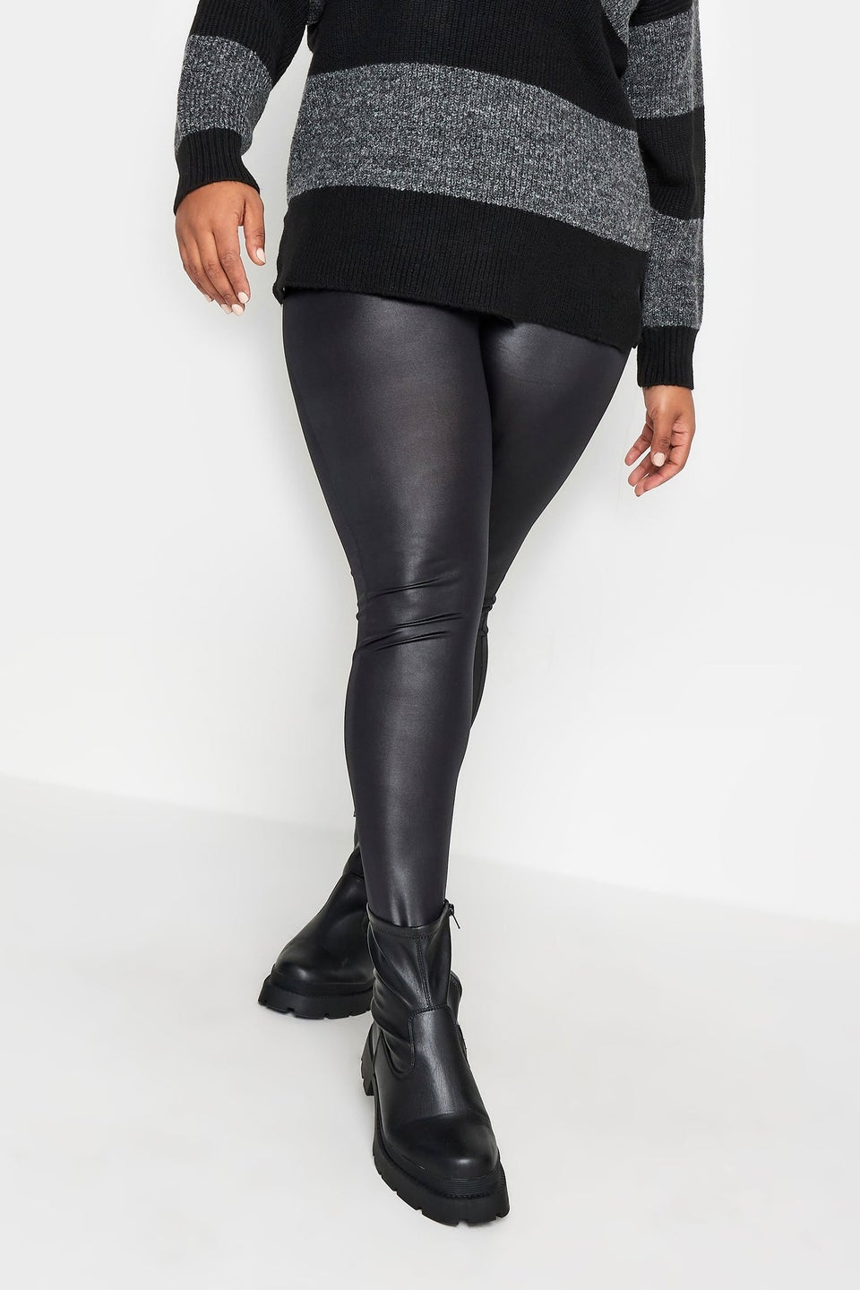 Yours Curve Black Wet Look Stretch Leggings