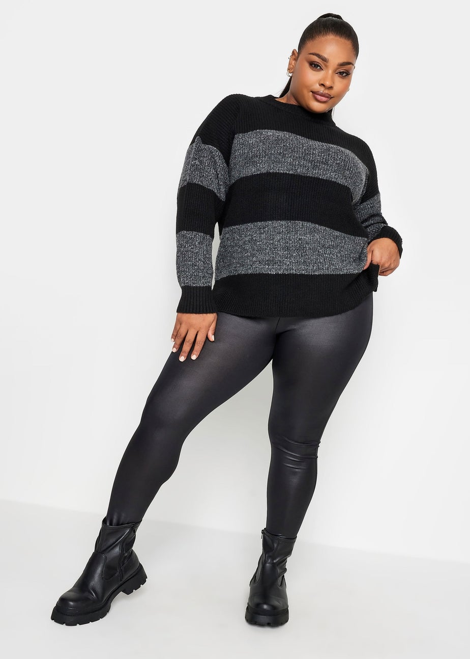 Yours Curve Black Wet Look Stretch Leggings