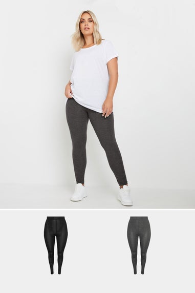 Yours 2 Pack Curve Charcoal Grey & Black Soft Touch Stretch Leggings
