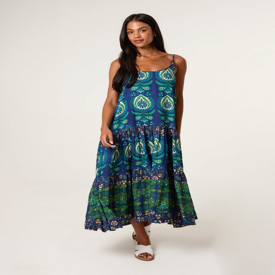 Blue Vanilla Turquoise Tiered Cami Dress