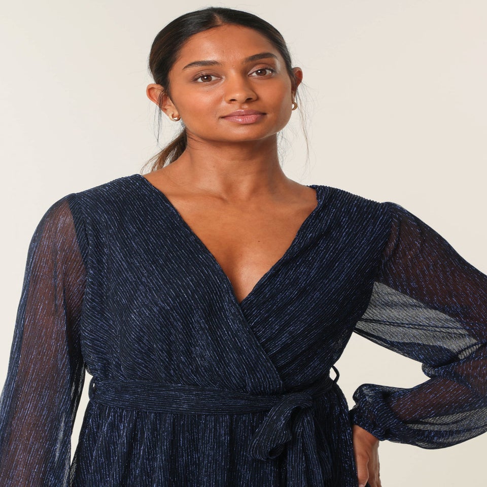 Blue Vanilla Navy Wrap Metallic Dress