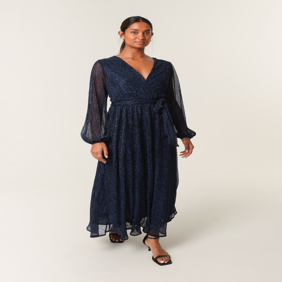 Blue Vanilla Navy Wrap Metallic Dress
