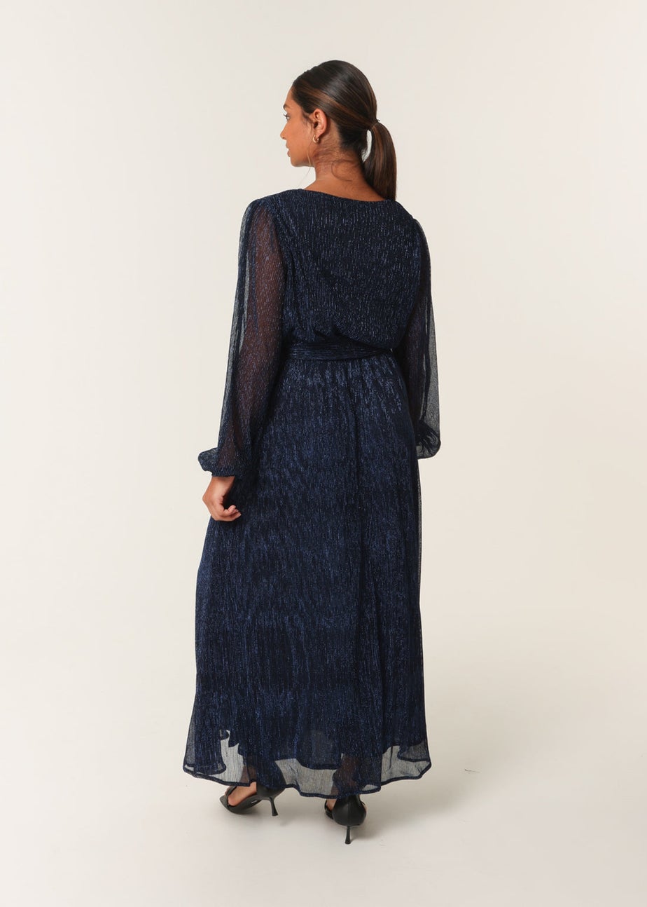 Blue Vanilla Navy Wrap Metallic Dress