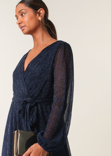 Blue Vanilla Navy Wrap Metallic Dress