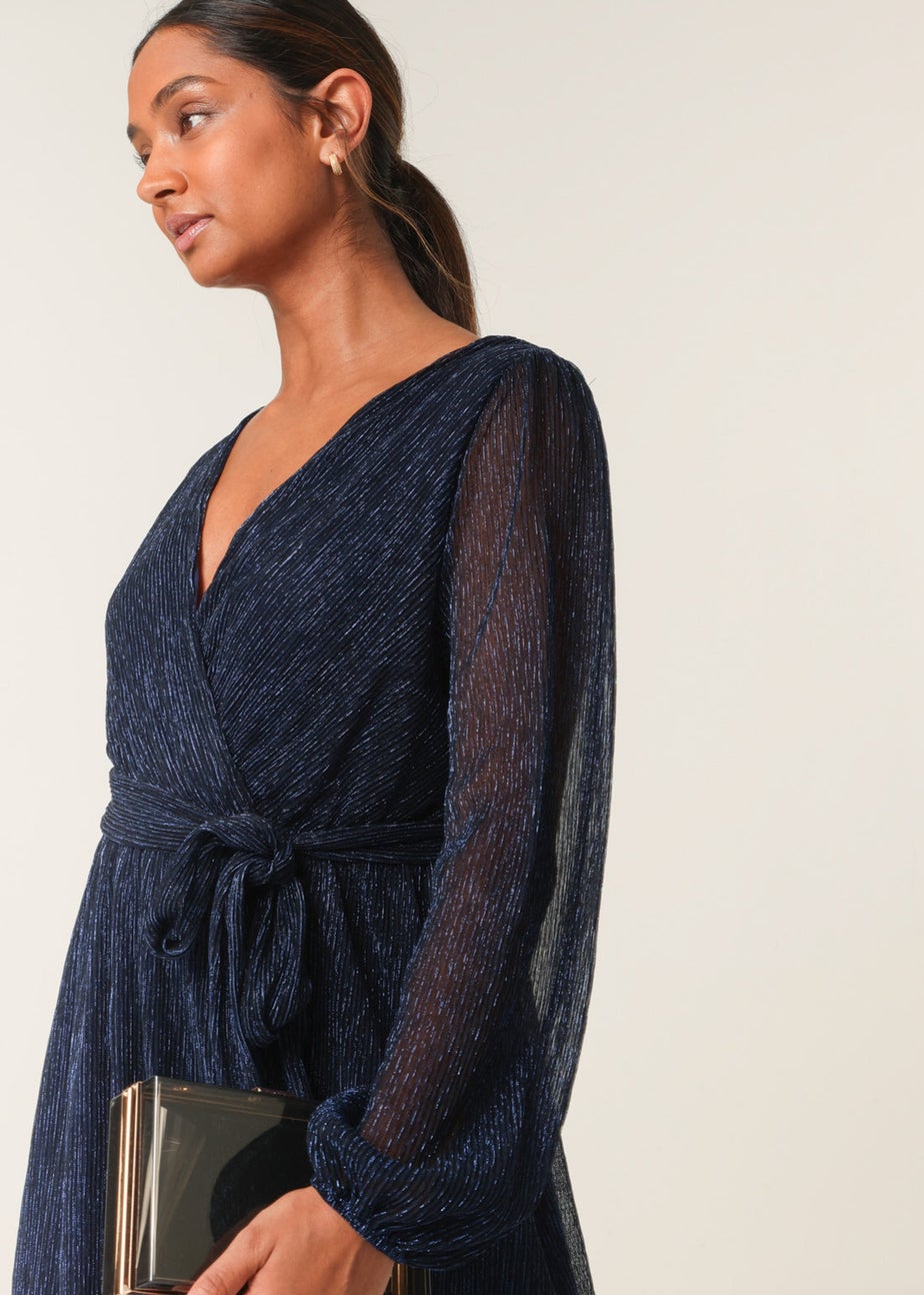 Blue Vanilla Navy Wrap Metallic Dress