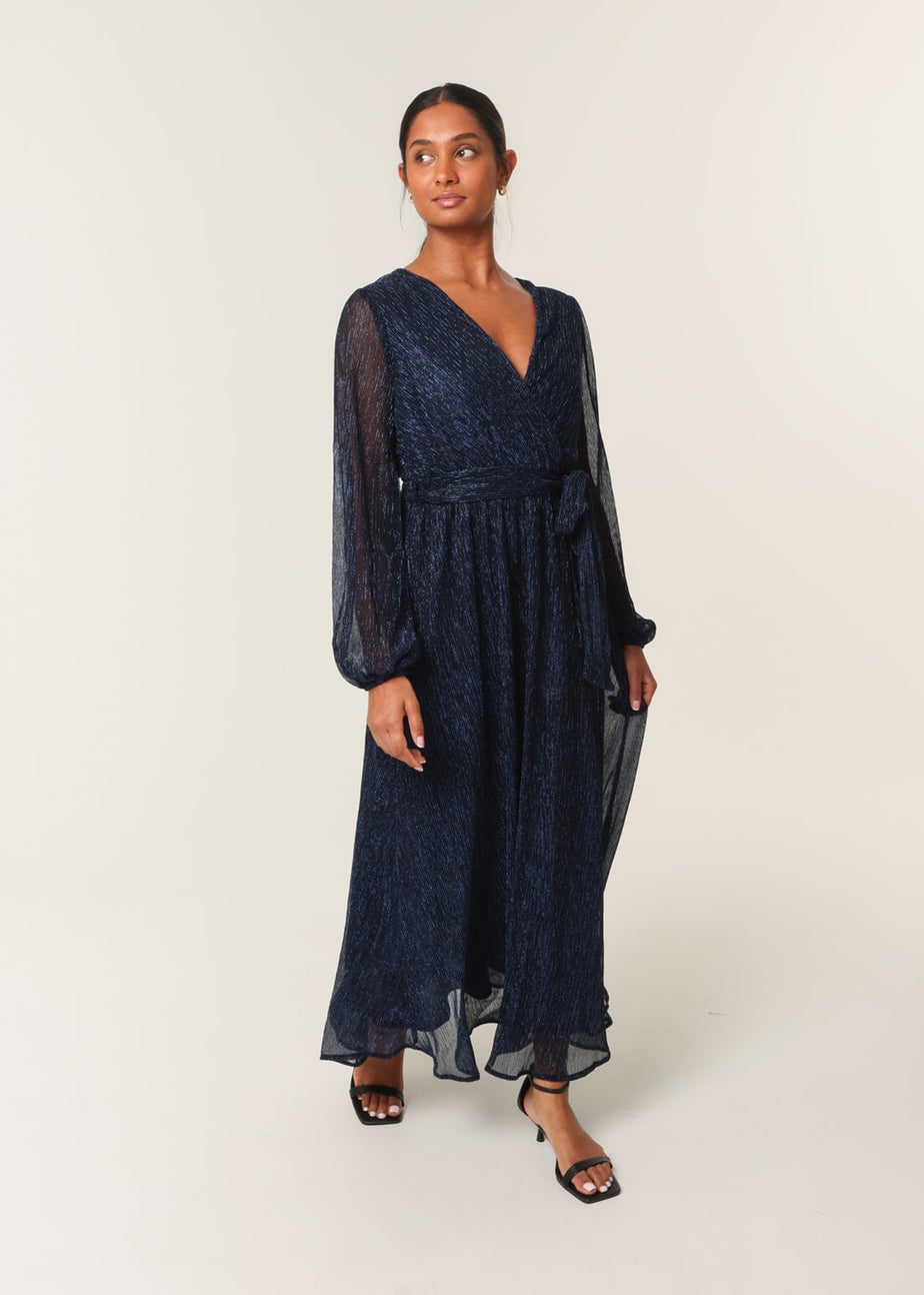Blue Vanilla Navy Wrap Metallic Dress