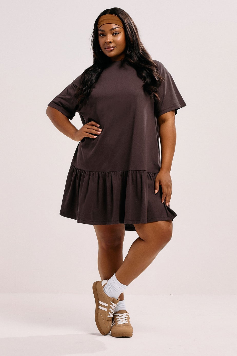 Yours Curve Chocolate Brown Peplum Mini Dress