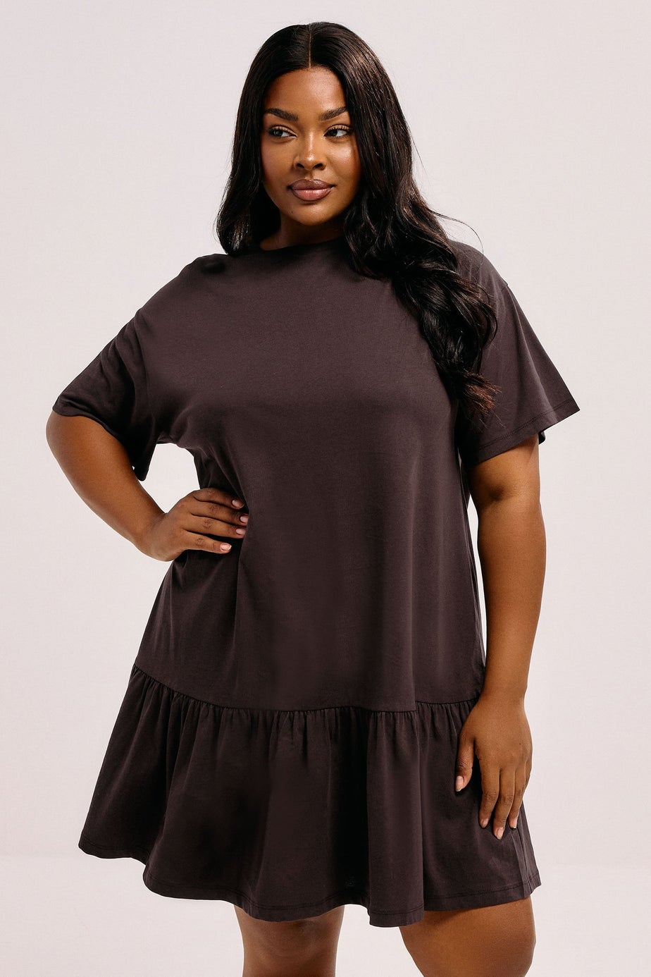 Yours Curve Chocolate Brown Peplum Mini Dress