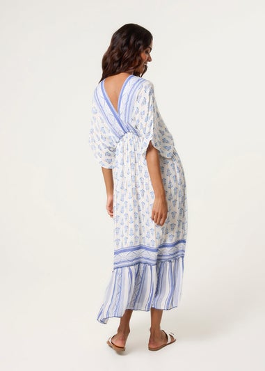 Blue Vanilla Blue V Neck Printed Tassel Dress