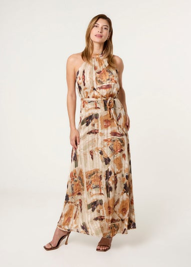 Blue Vanilla Multi Halter Neck Belted Dress