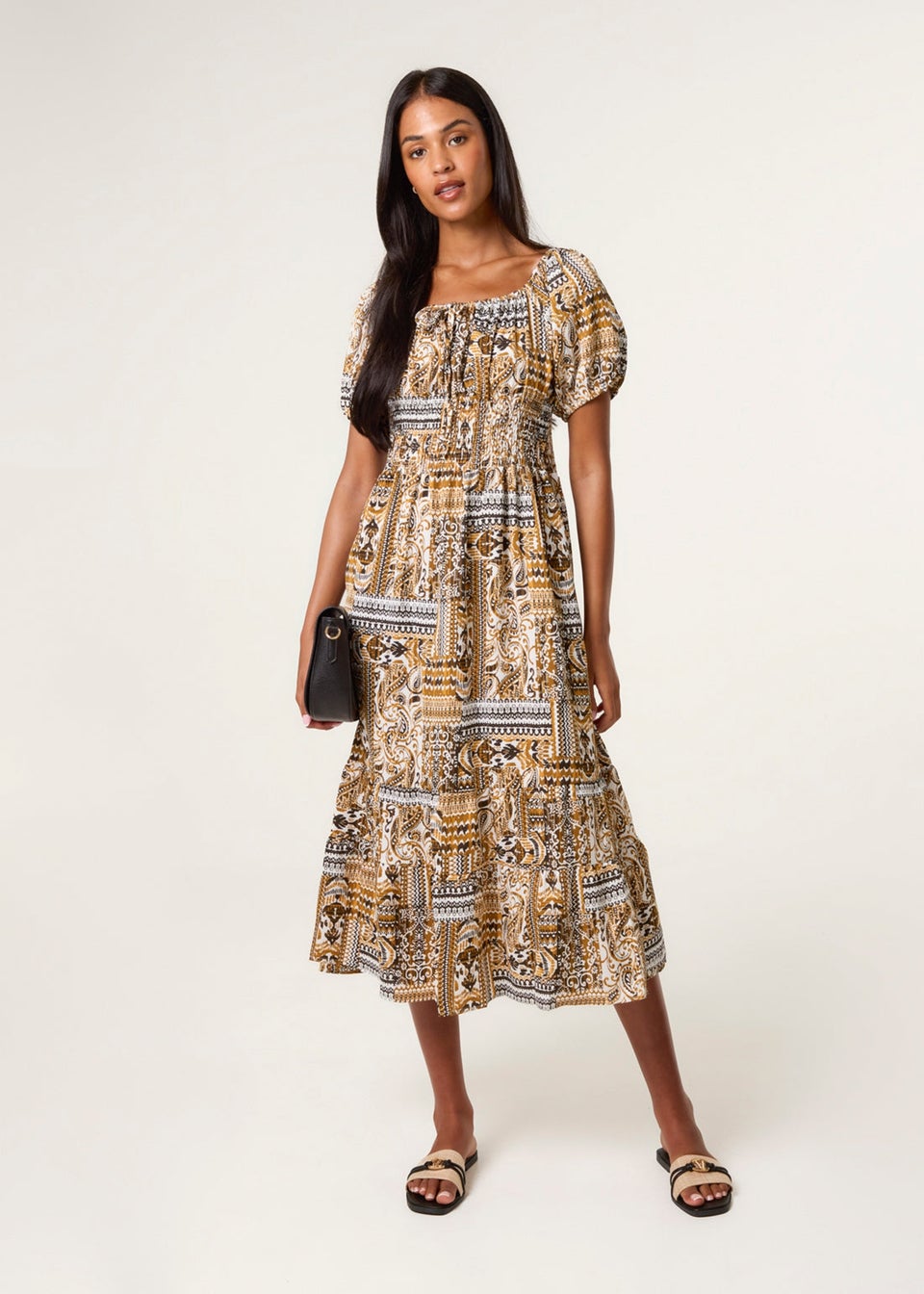 Blue Vanilla Yellow Scoop Neck Paisley Dress