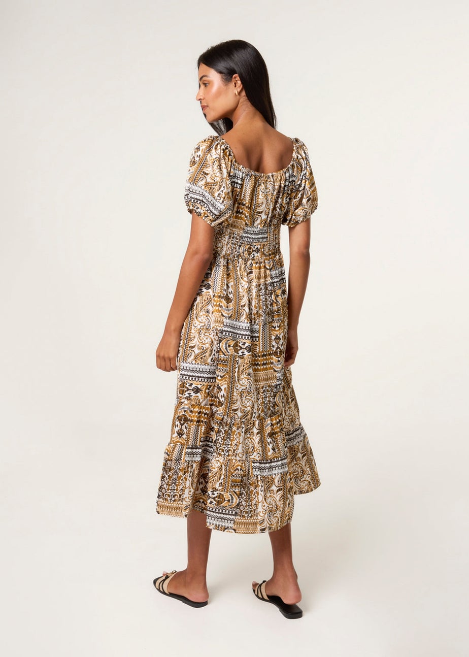Blue Vanilla Yellow Scoop Neck Paisley Dress