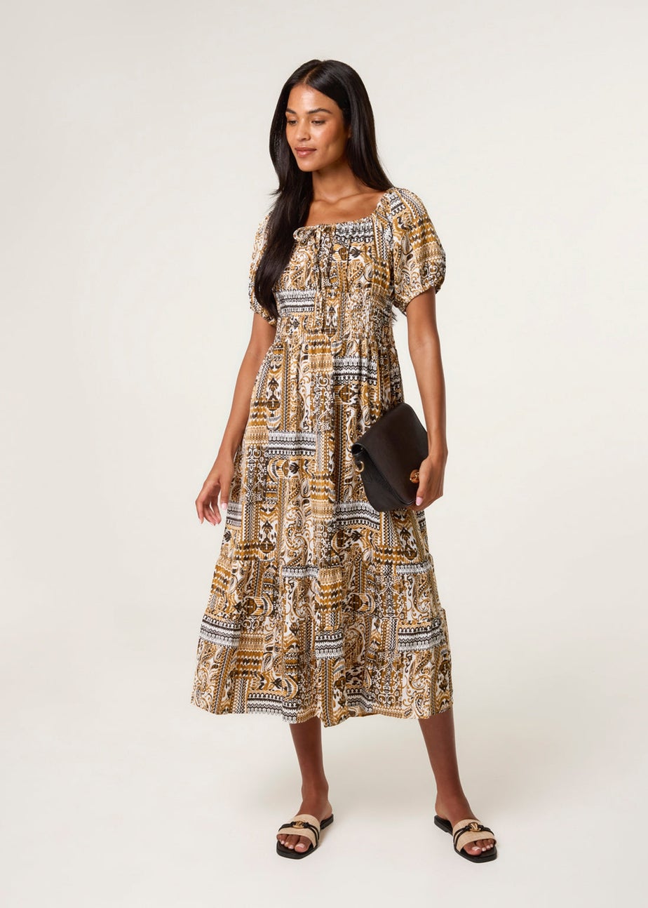 Blue Vanilla Yellow Scoop Neck Paisley Dress