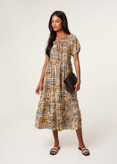 Blue Vanilla Yellow Scoop Neck Paisley Dress