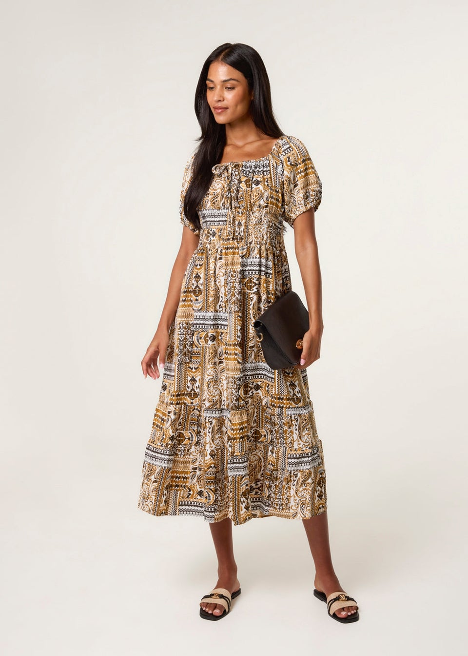 Blue Vanilla Yellow Scoop Neck Paisley Dress