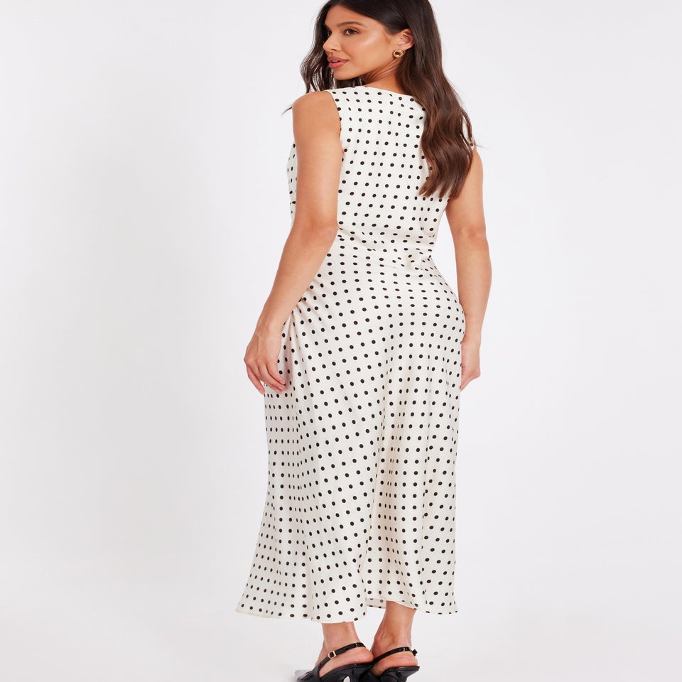 Quiz Cream Satin Polka Dot Midaxi Dress