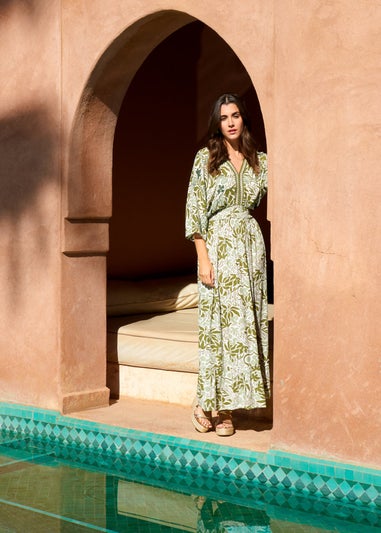 Blue Vanilla Khaki Embellished V Front & Back Maxi Dress