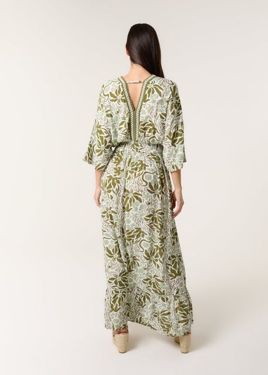 Blue Vanilla Khaki Embellished V Front & Back Maxi Dress