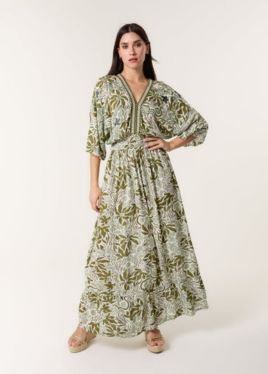 Blue Vanilla Khaki Embellished V Front & Back Maxi Dress