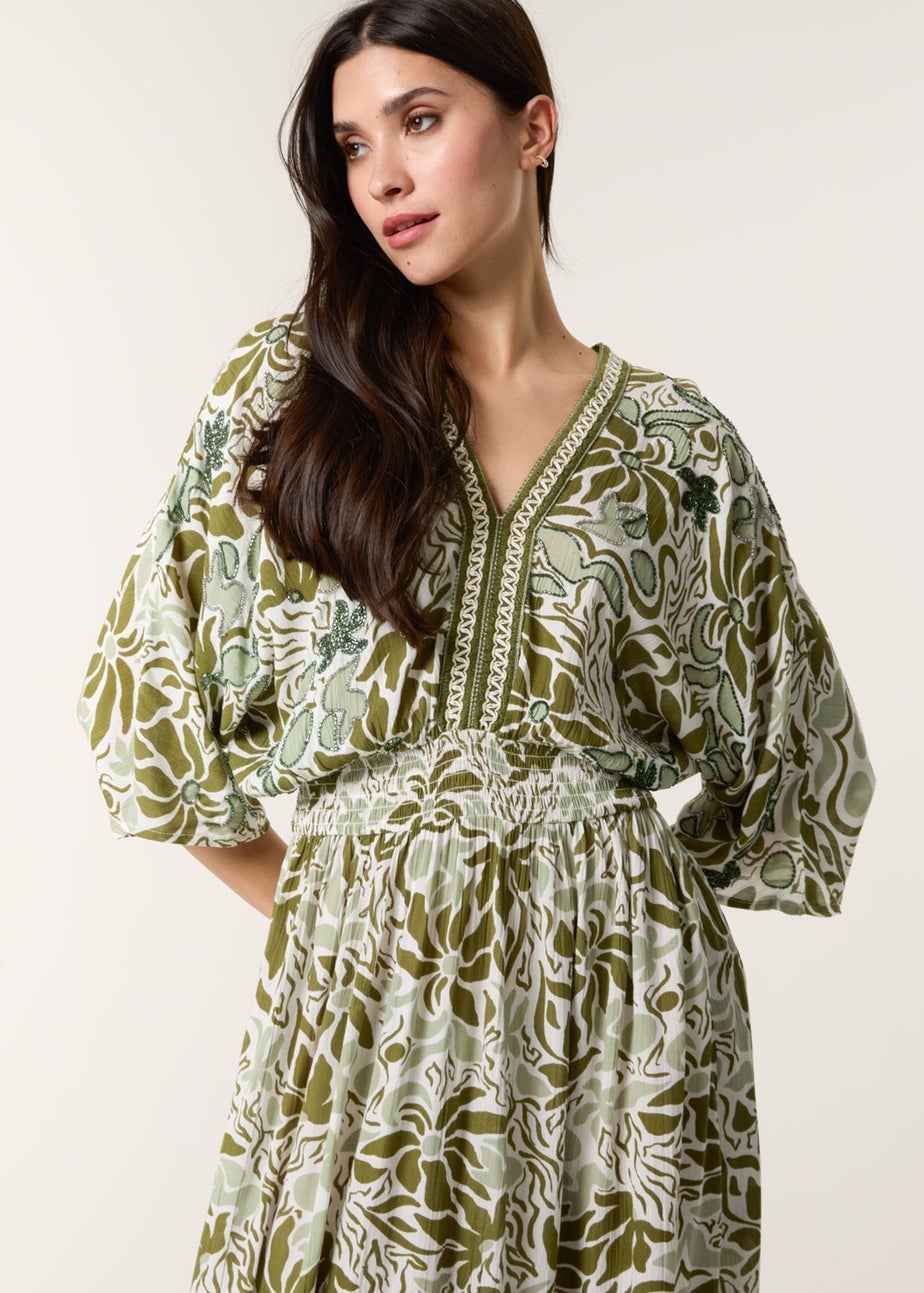 Blue Vanilla Khaki Embellished V Front & Back Maxi Dress