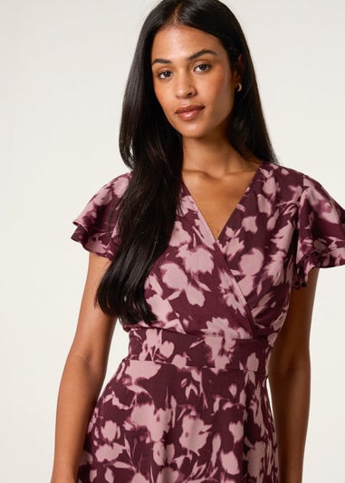 Blue Vanilla Red Printed Frill Sleeve Mini Dress