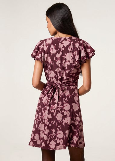 Blue Vanilla Red Printed Frill Sleeve Mini Dress