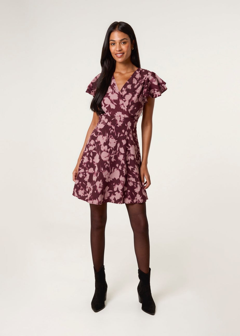 Blue Vanilla Red Printed Frill Sleeve Mini Dress