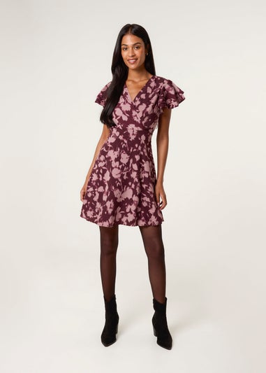 Blue Vanilla Red Printed Frill Sleeve Mini Dress