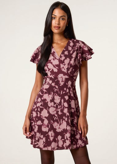 Blue Vanilla Red Printed Frill Sleeve Mini Dress