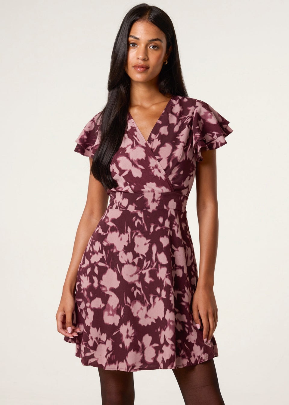 Blue Vanilla Red Printed Frill Sleeve Mini Dress